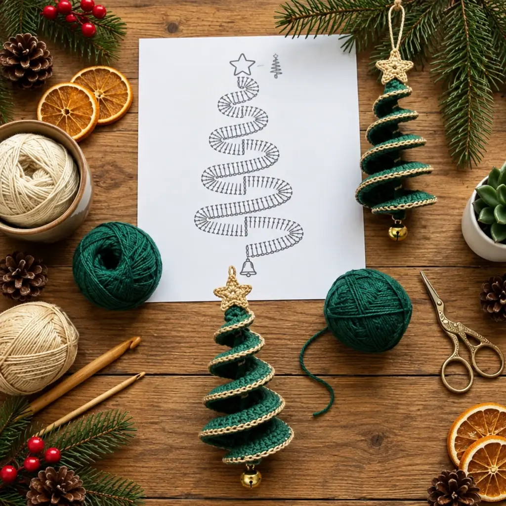 Emerald Green Spiral Christmas Tree Crochet Ornament Magic article image 4