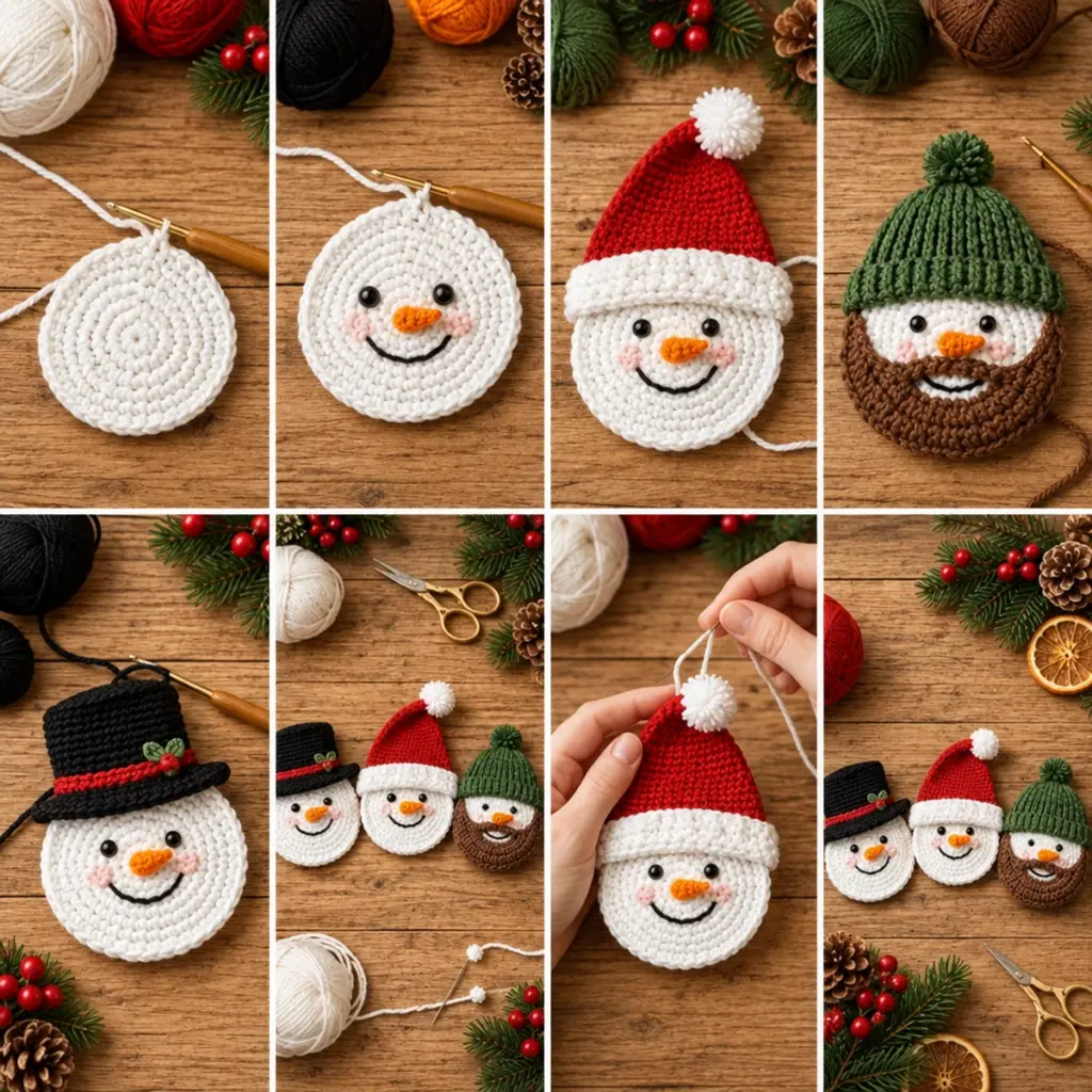 Charming Five Crochet Snowman Faces With Christmas Hats article image 3