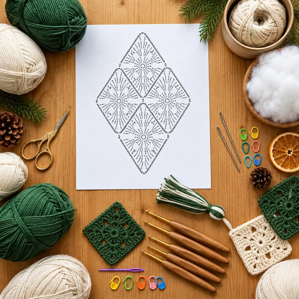 Forest Green and Ivory Crochet Diamond Lace Curtain Tutorial article image 2