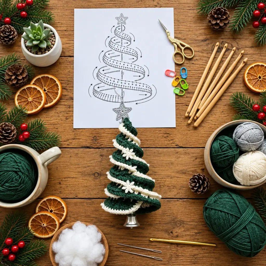 Cozy Forest Green Spiral Crochet Christmas Tree Ornament Tutorial article image 2
