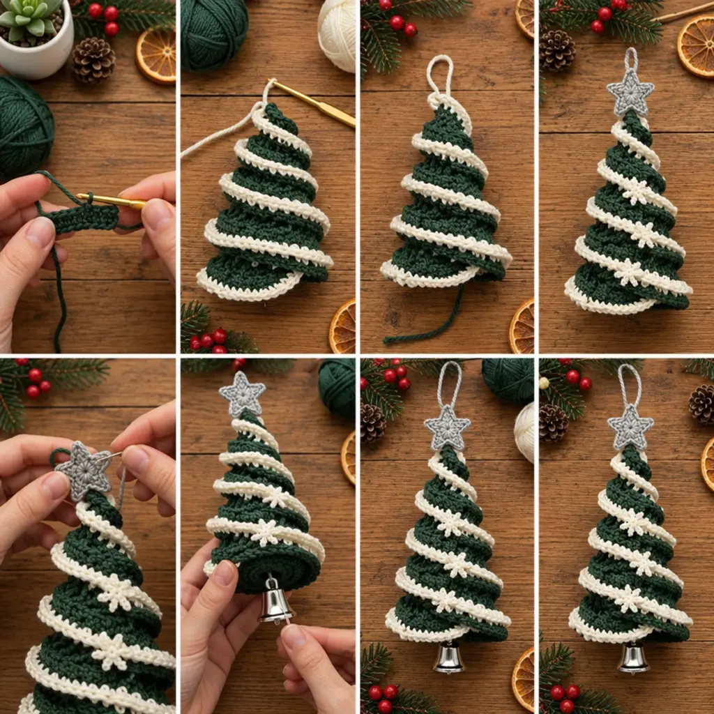 Cozy Forest Green Spiral Crochet Christmas Tree Ornament Tutorial article image 3