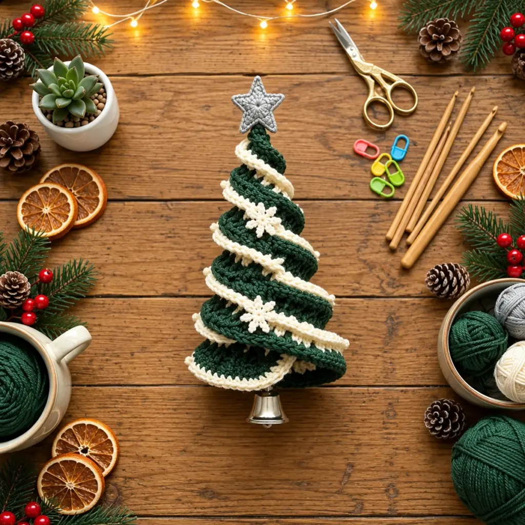 Cozy Forest Green Spiral Crochet Christmas Tree Ornament Tutorial article image 4