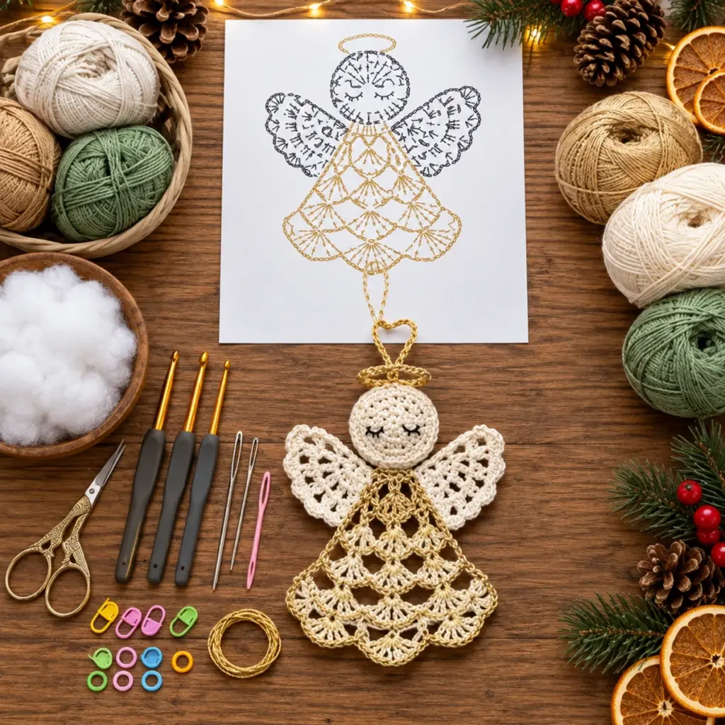 Golden Champagne Lace Crochet Christmas Angel Ornament Joyfully Crafted article image 2