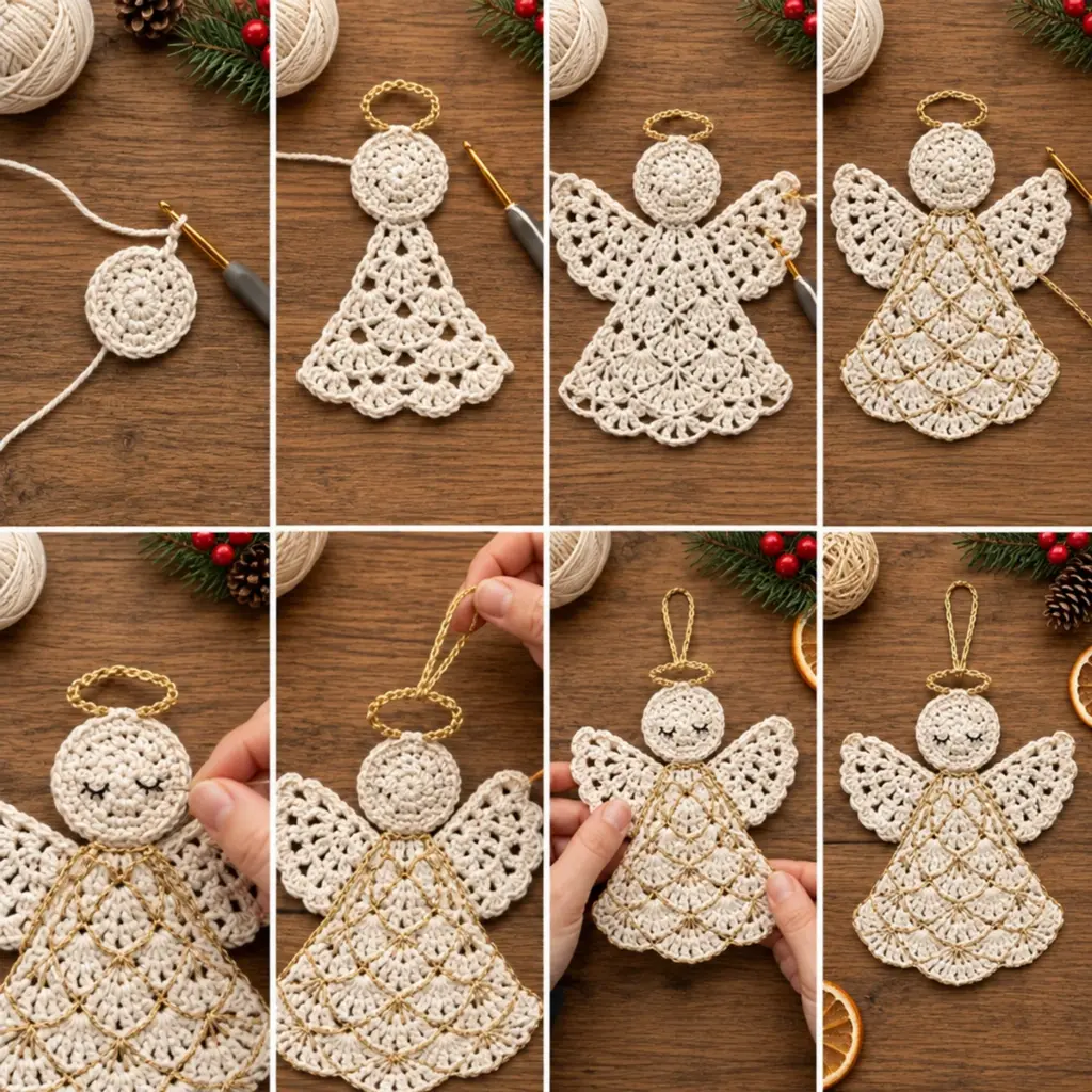 Golden Champagne Lace Crochet Christmas Angel Ornament Joyfully Crafted article image 3