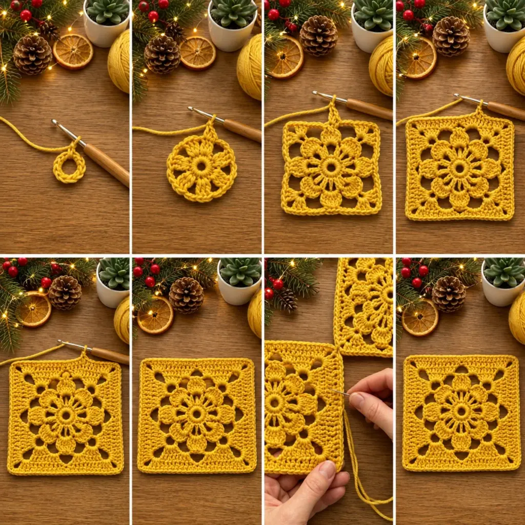 Golden Flower Granny Square : A Cozy Crochet Delight article image 3