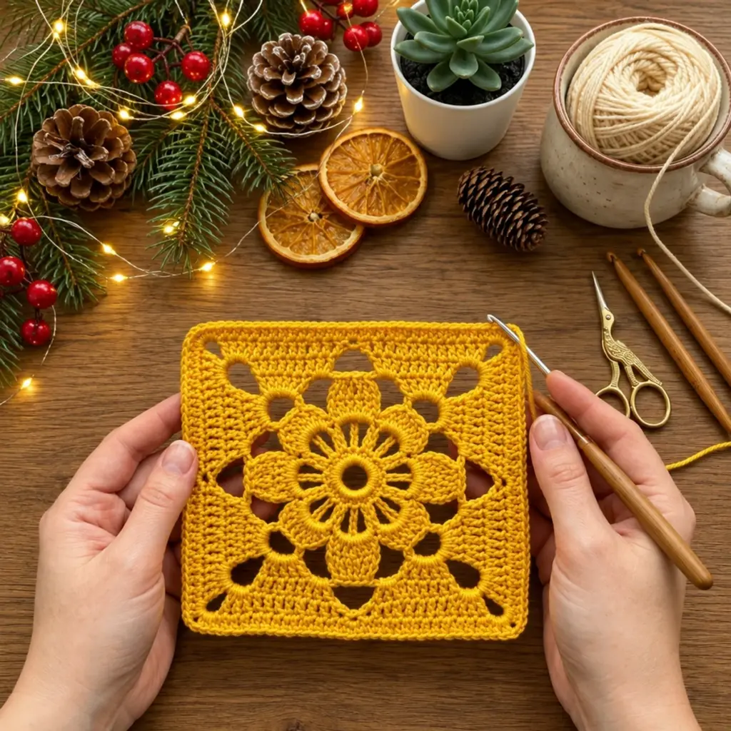 Golden Flower Granny Square : A Cozy Crochet Delight article image 4