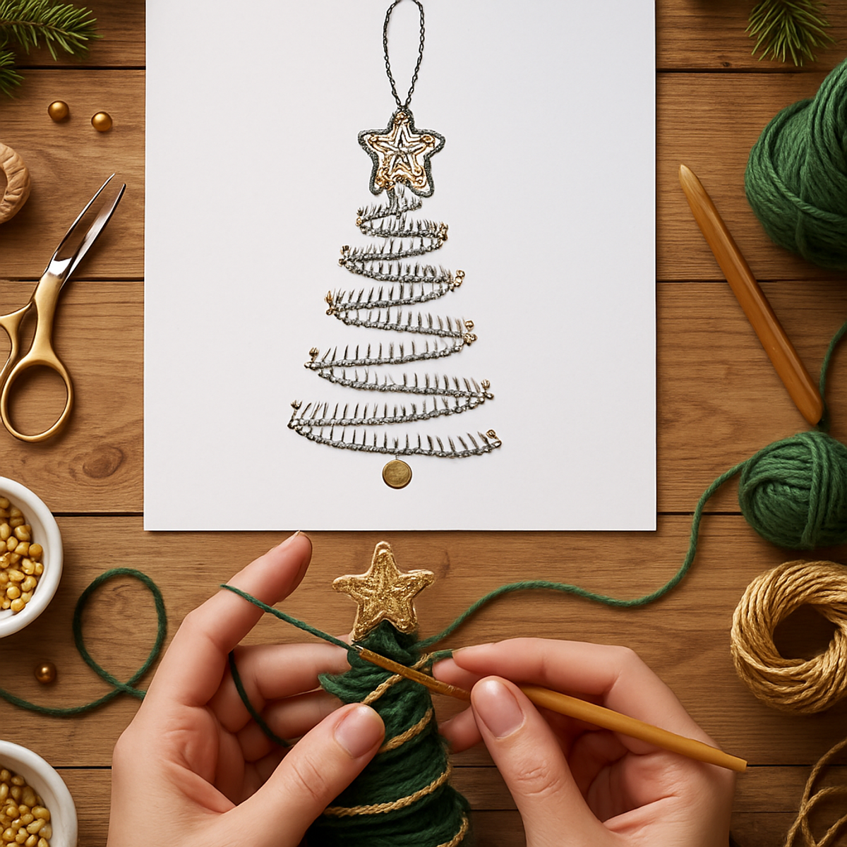 Golden Star Spiral Christmas Tree Ornament: Cozy Crafting Joy