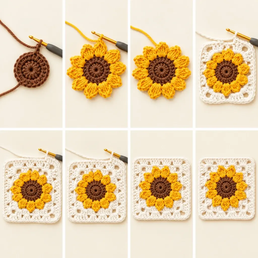 Golden Sunflower Granny Square : Cozy Crochet Delight article image 3