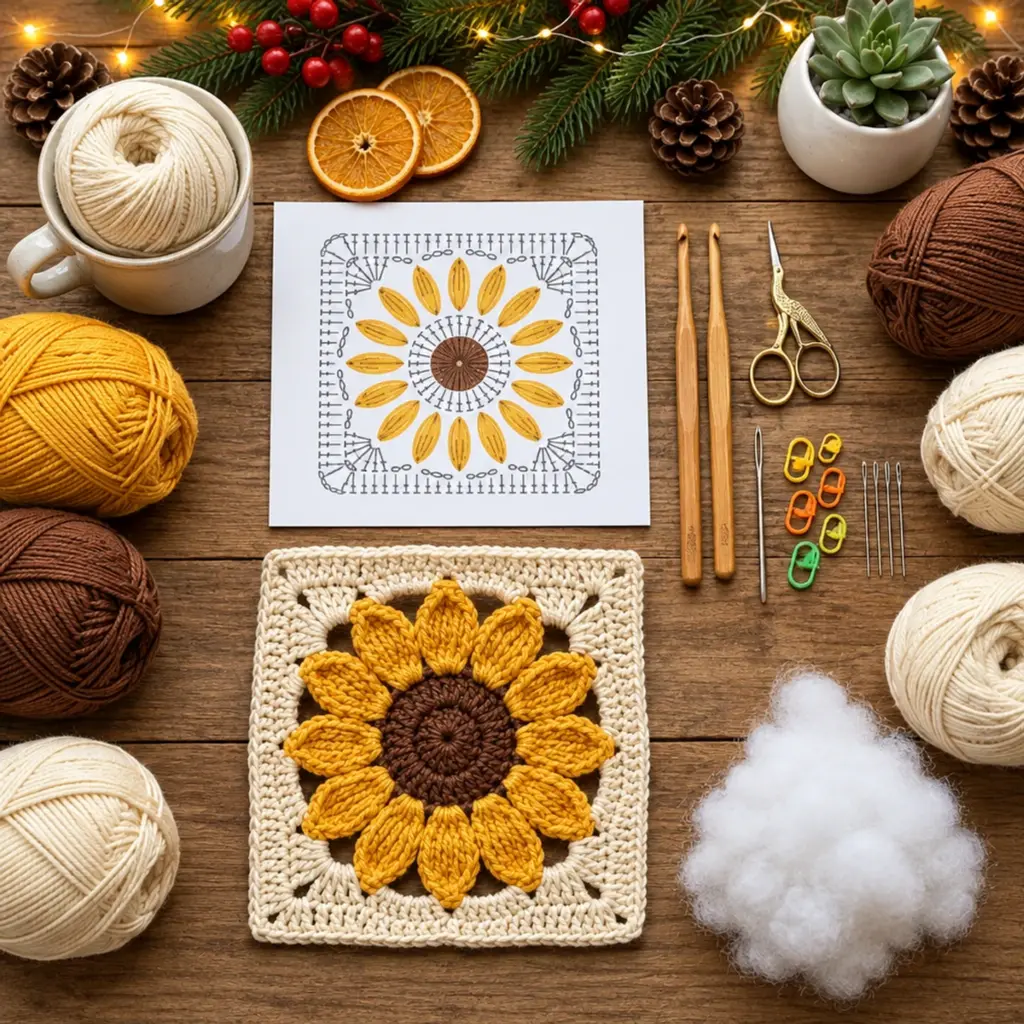 Delightful Golden Sunflower Granny Square — FREE Crochet Pattern article image 2