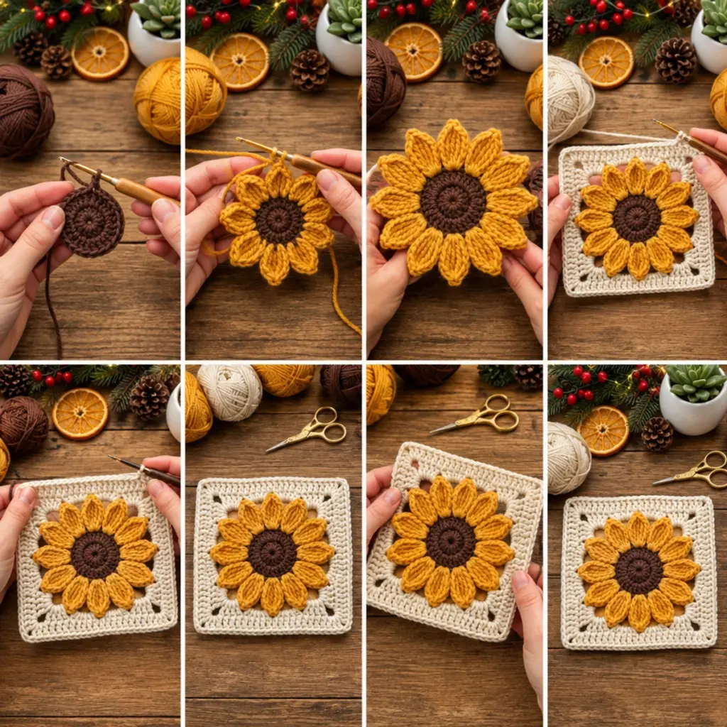 Delightful Golden Sunflower Granny Square — FREE Crochet Pattern article image 3