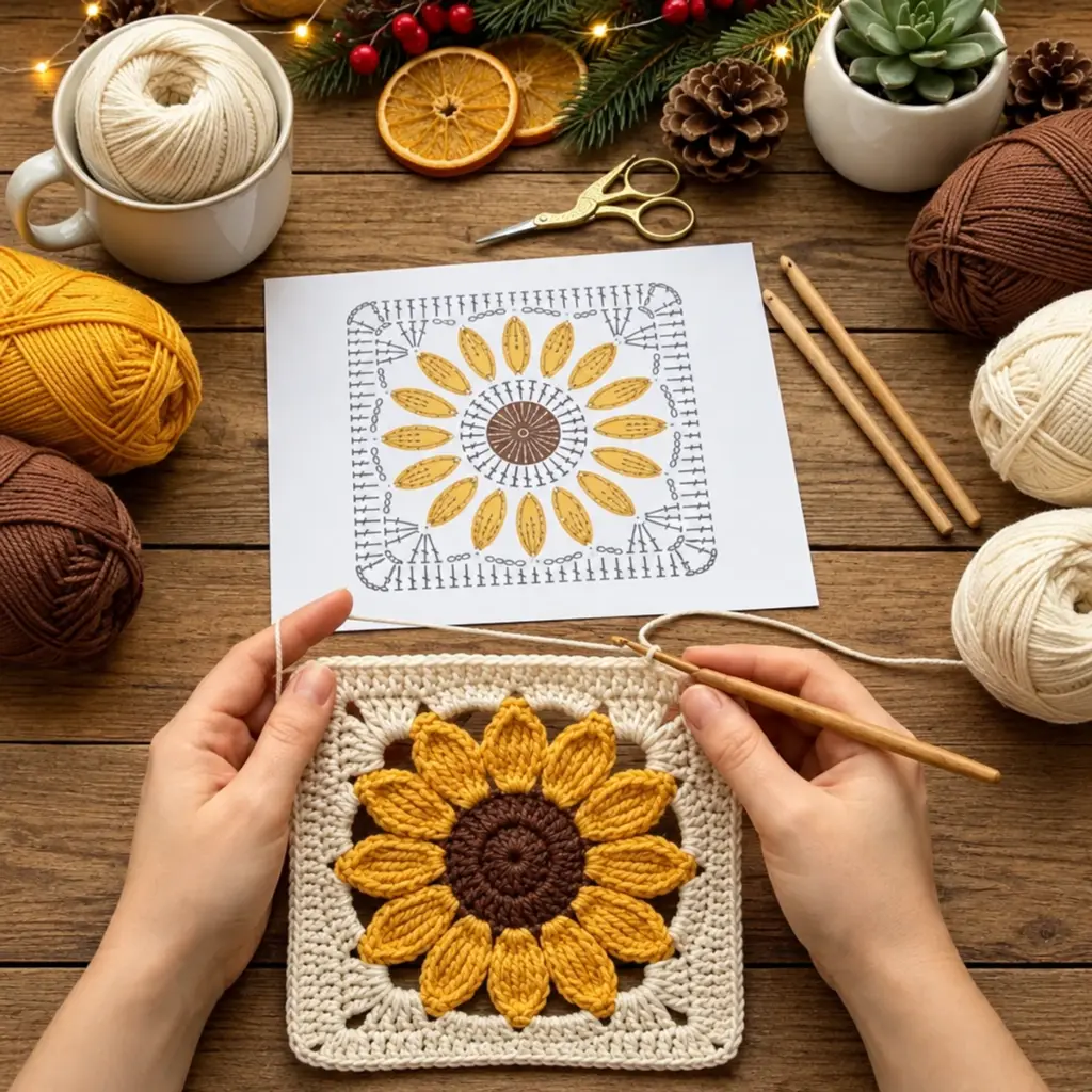 Delightful Golden Sunflower Granny Square — FREE Crochet Pattern article image 4