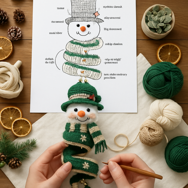 Create a Cozy Green Spiral Snowman Christmas Ornament