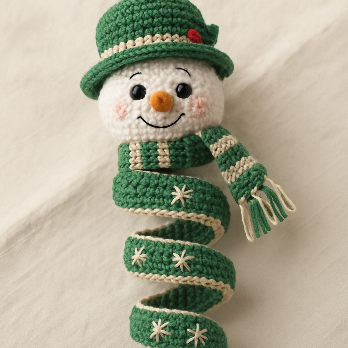 Cozy Green Spiral Snowman Ornament: A Fun Crochet Project