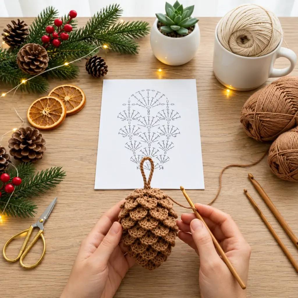 Handcrafted Pinecone Ornament: A Crochet Tutorial article image 4