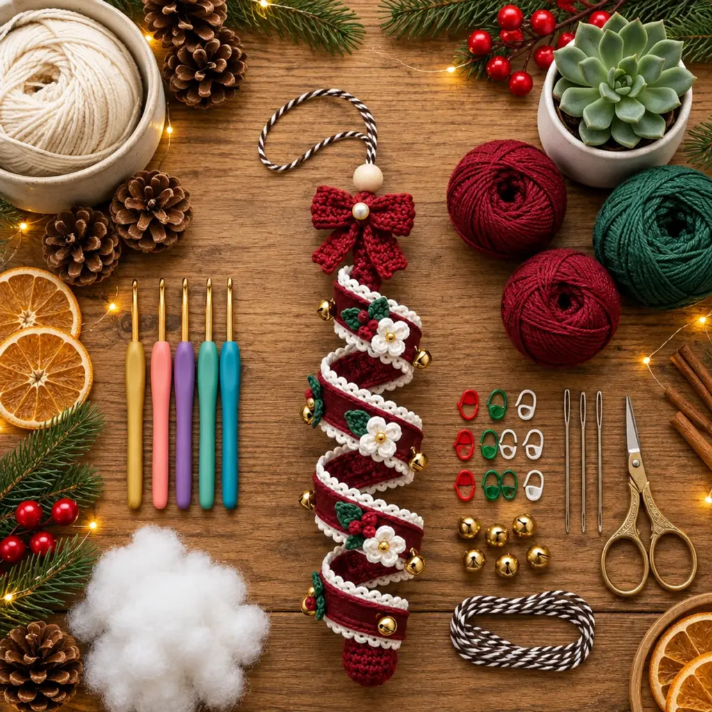 Cozy Hanging Christmas Corkscrew Spiral Crochet Ornament article image 2