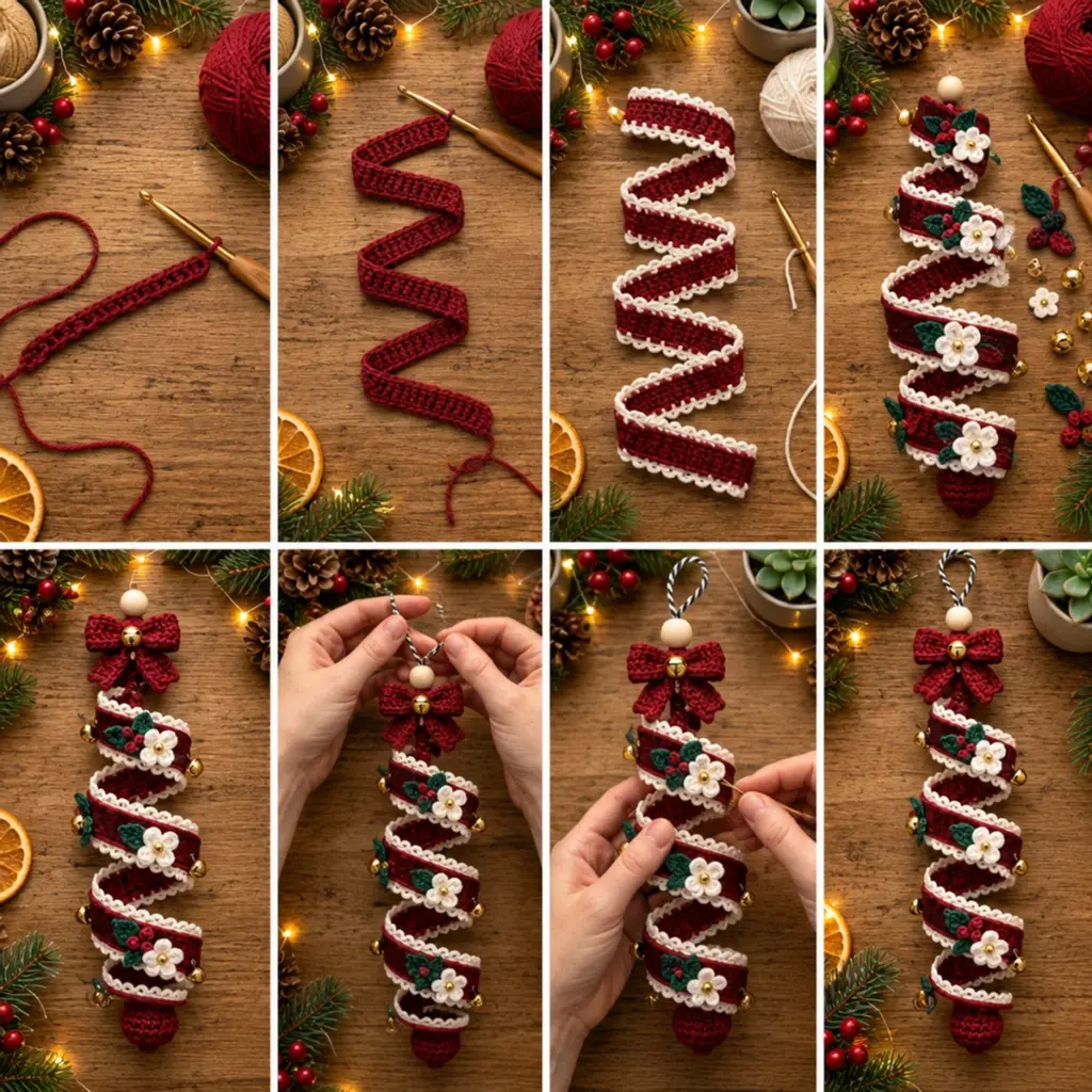 Cozy Hanging Christmas Corkscrew Spiral Crochet Ornament article image 3
