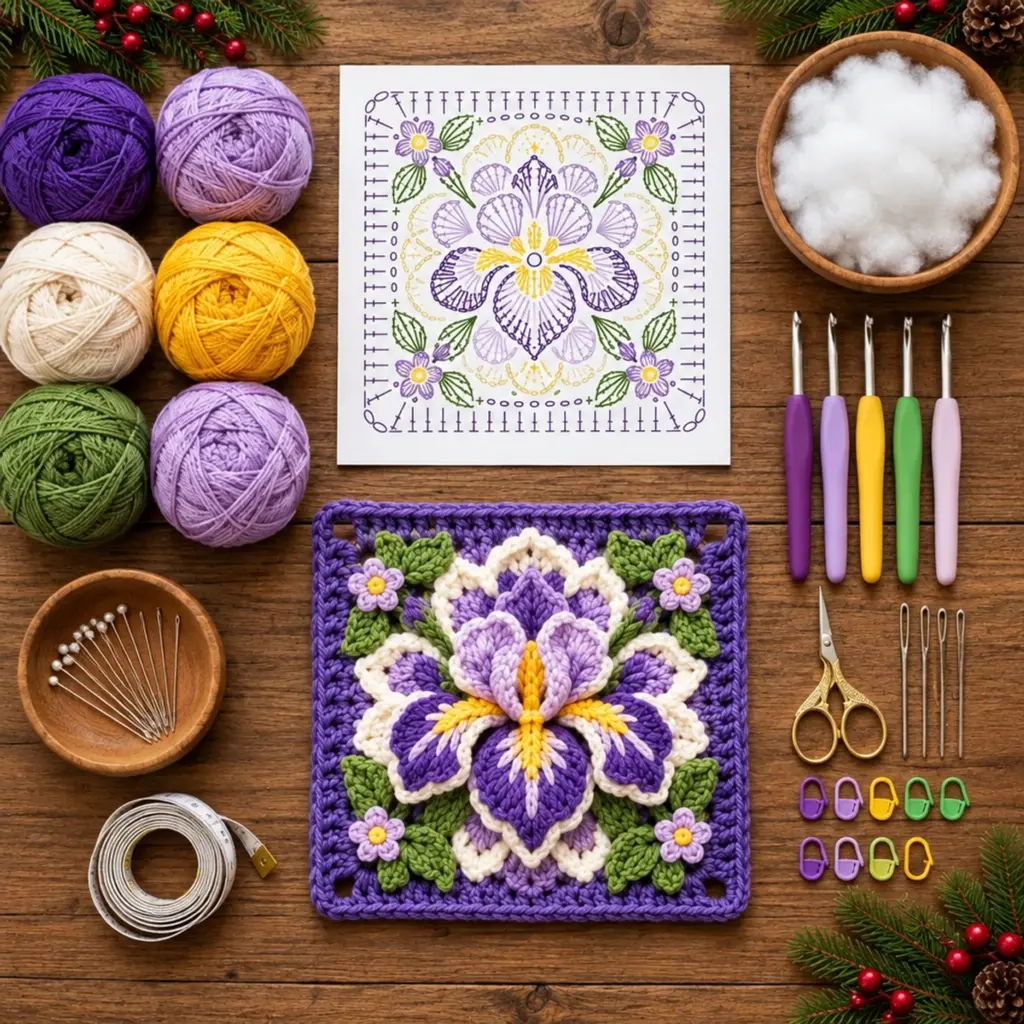 Photorealistic Iris Flower Granny Square Crochet Reel Guide article image 2