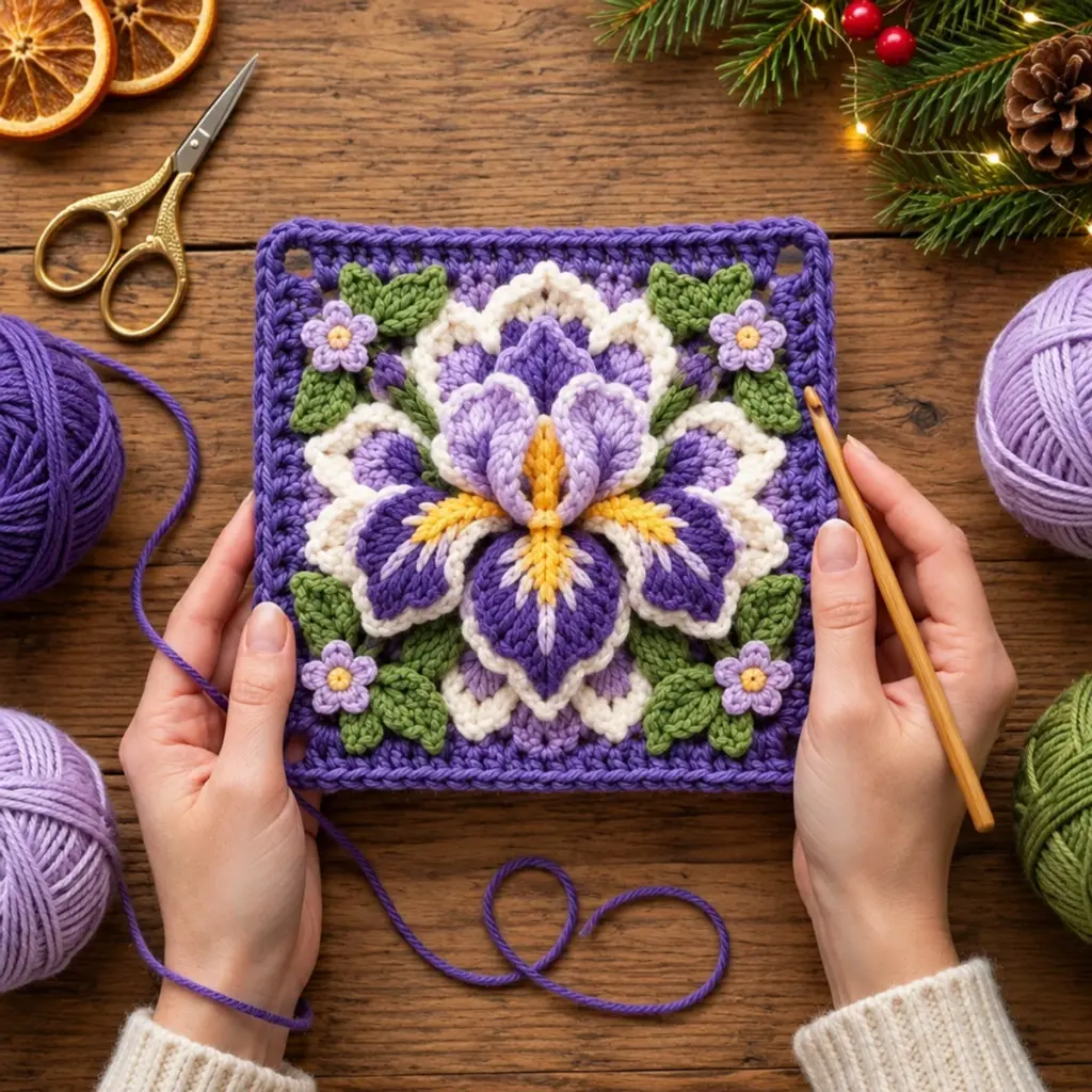 Photorealistic Iris Flower Granny Square Crochet Reel Guide article image 4