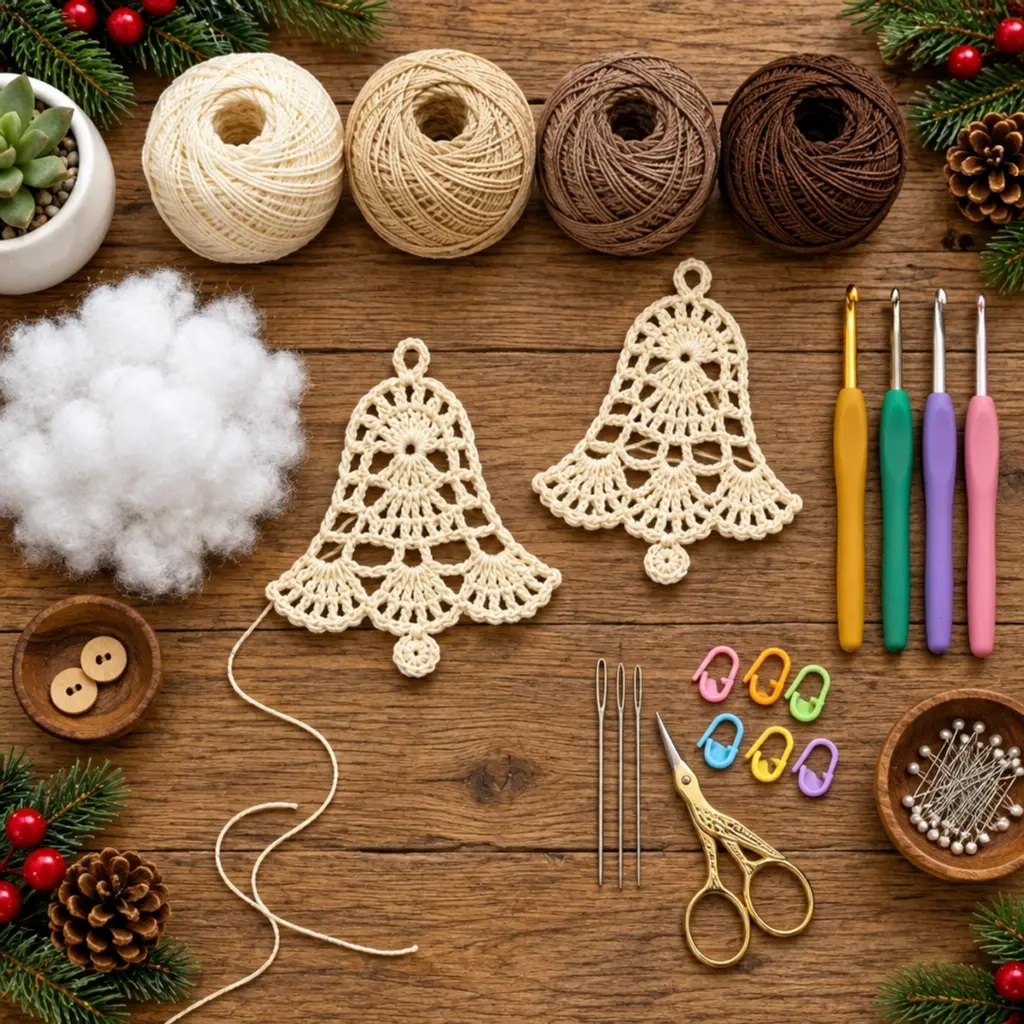 Elegant Ivory Christmas Crochet Bell Ornaments for Festive Joy article image 2