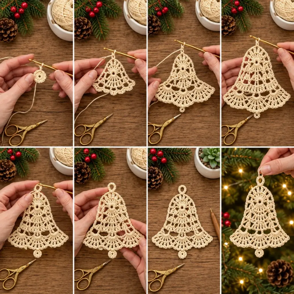 Elegant Ivory Christmas Crochet Bell Ornaments for Festive Joy article image 3