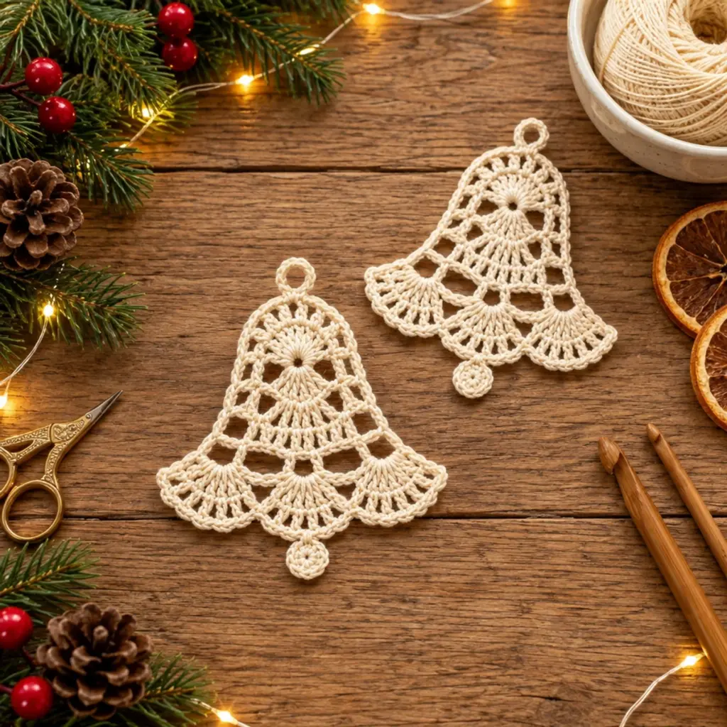 Elegant Ivory Christmas Crochet Bell Ornaments for Festive Joy article image 4