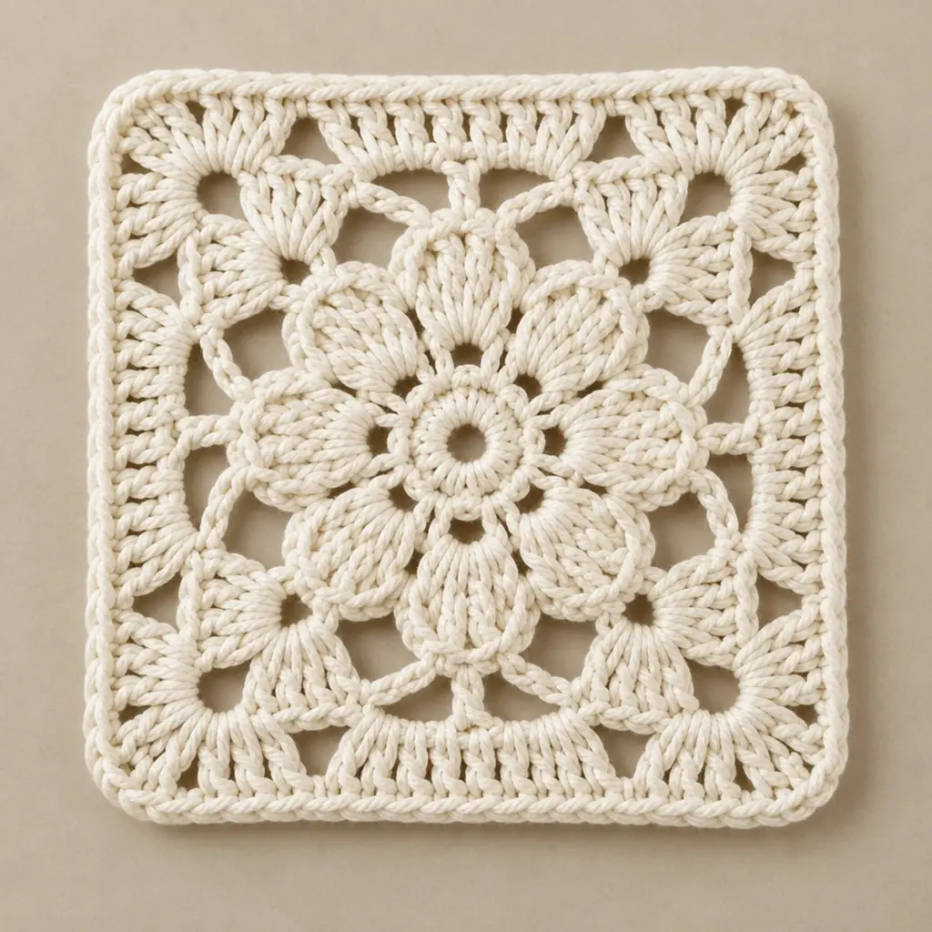 Delicate Ivory Eight-Petal Floral Lace Granny Square Tutorial article image 4