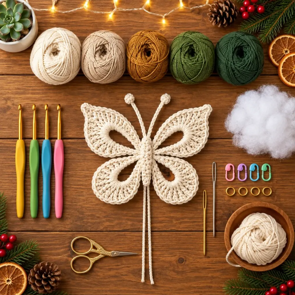 Delicate Ivory Four-Wing Crochet Butterfly Ornament Tutorial article image 2