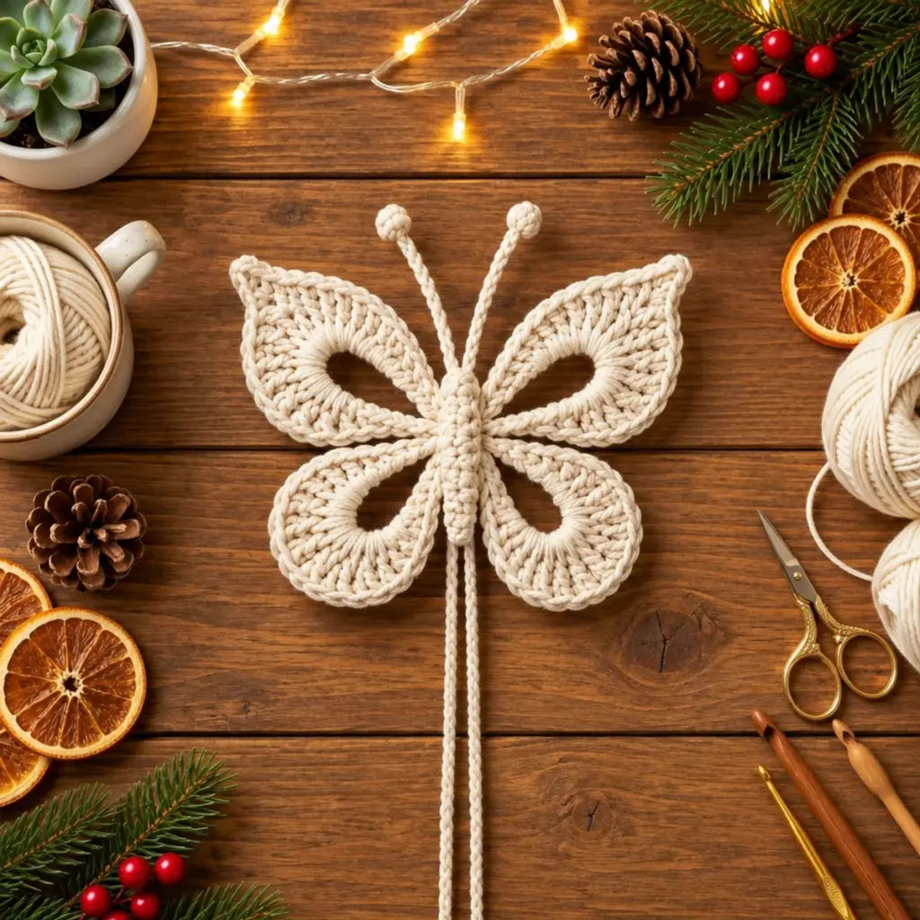 Delicate Ivory Four-Wing Crochet Butterfly Ornament Tutorial article image 4
