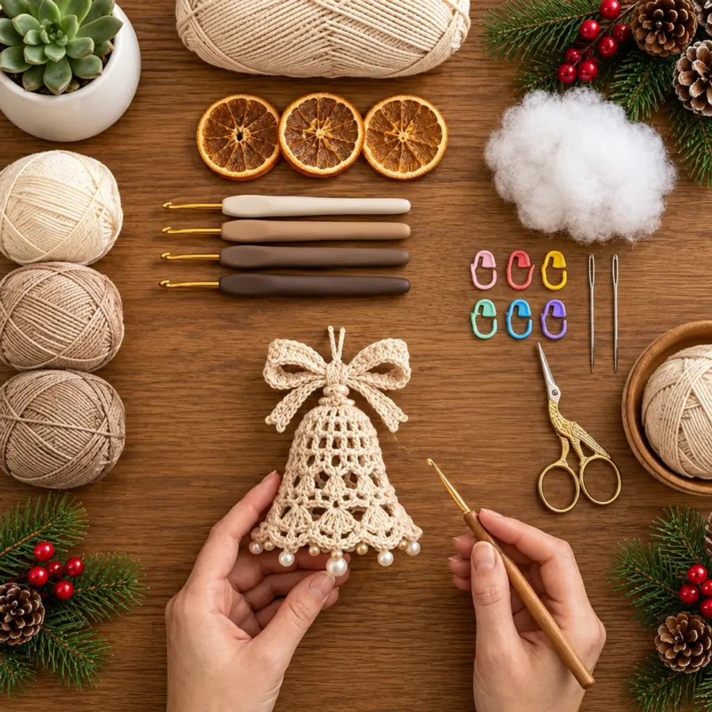 Ivory Lace Christmas Bell Ornament with Crochet Bow Tutorial article image 2