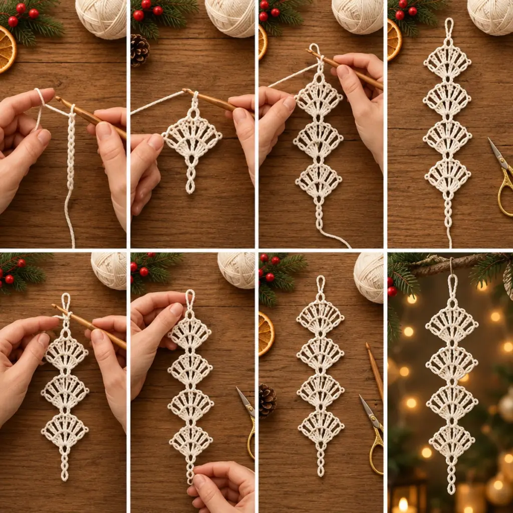 Elegant Ivory White Crochet Spiral Christmas Icicle Ornament article image 3