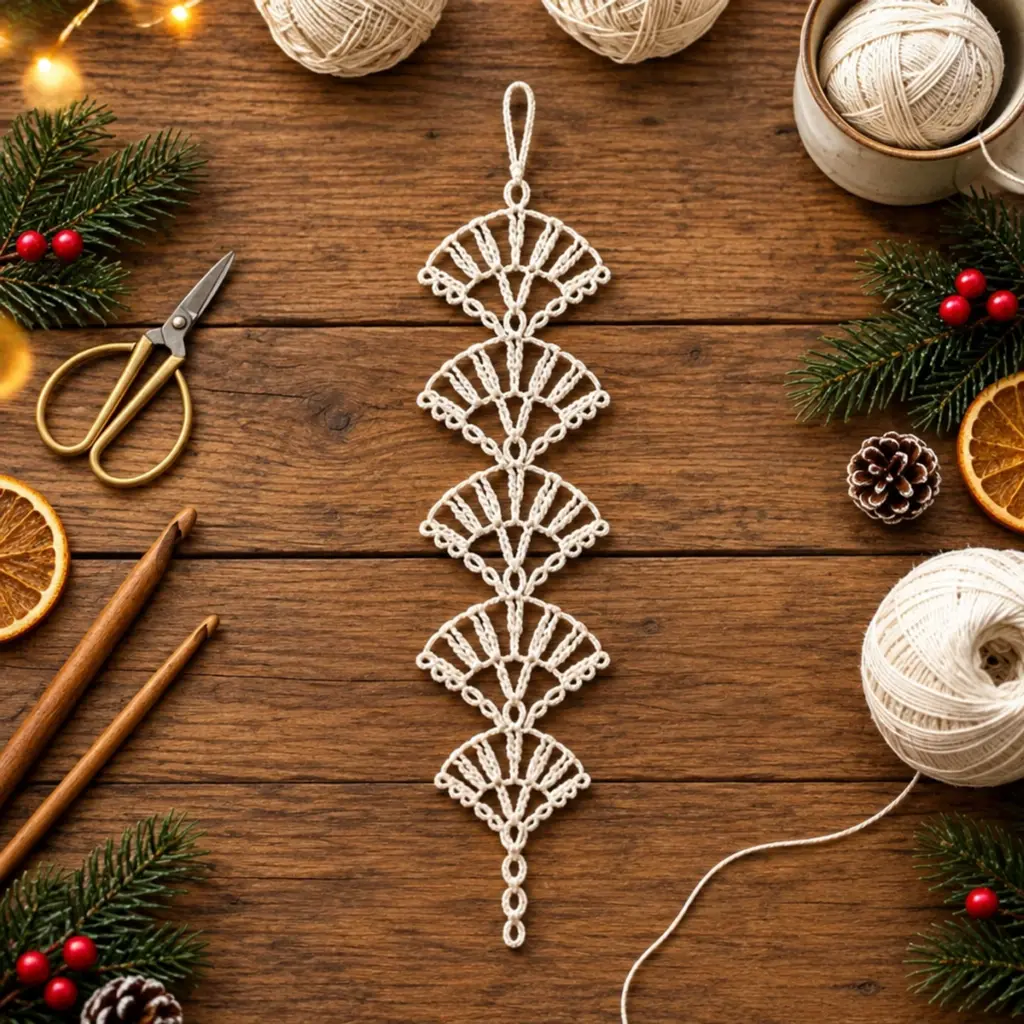 Elegant Ivory White Crochet Spiral Christmas Icicle Ornament article image 4