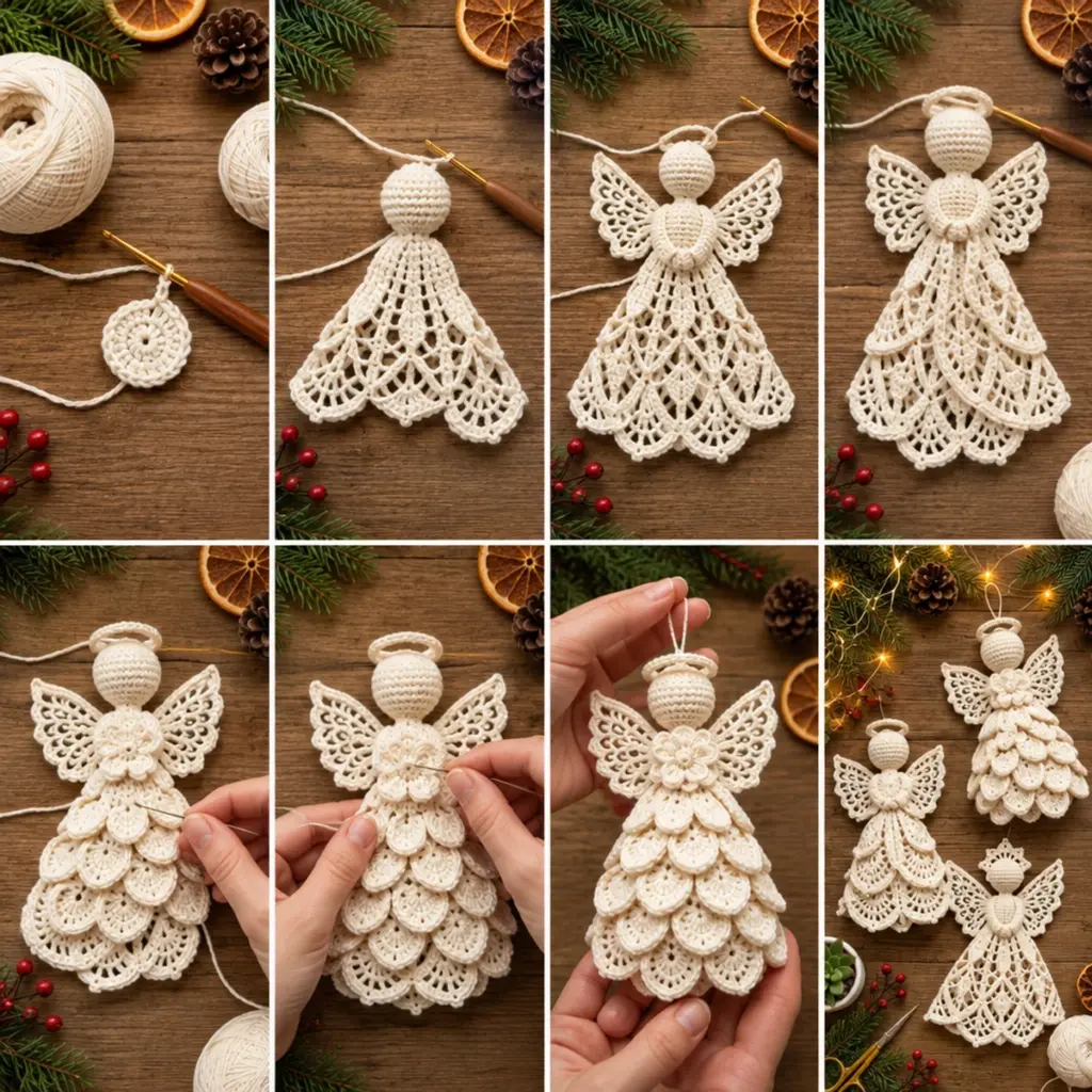 Ivory White Lace Christmas Angel Crochet Ornament Tutorial article image 3