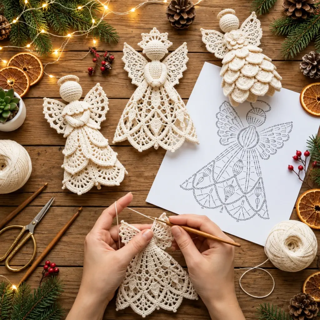 Ivory White Lace Christmas Angel Crochet Ornament Tutorial article image 4