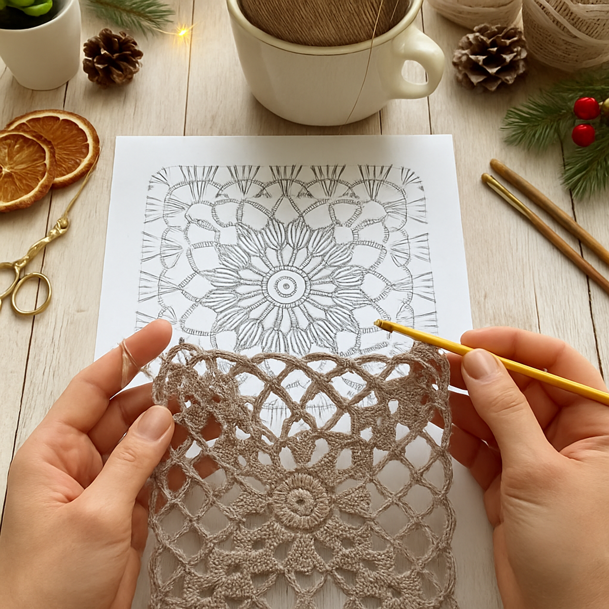 Cozy Lacy Flower Crochet Square: A Beautiful Taupe Delight