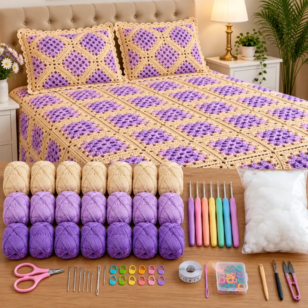Cozy Lavender Bloom & Champagne Beige Bedspread - FREE Pattern! article image 2