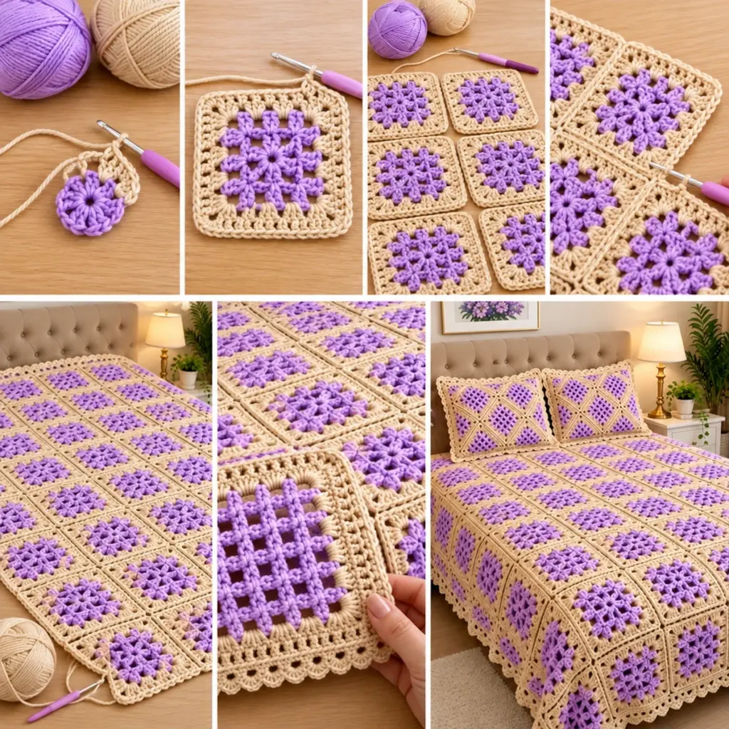 Cozy Lavender Bloom & Champagne Beige Bedspread - FREE Pattern! article image 3