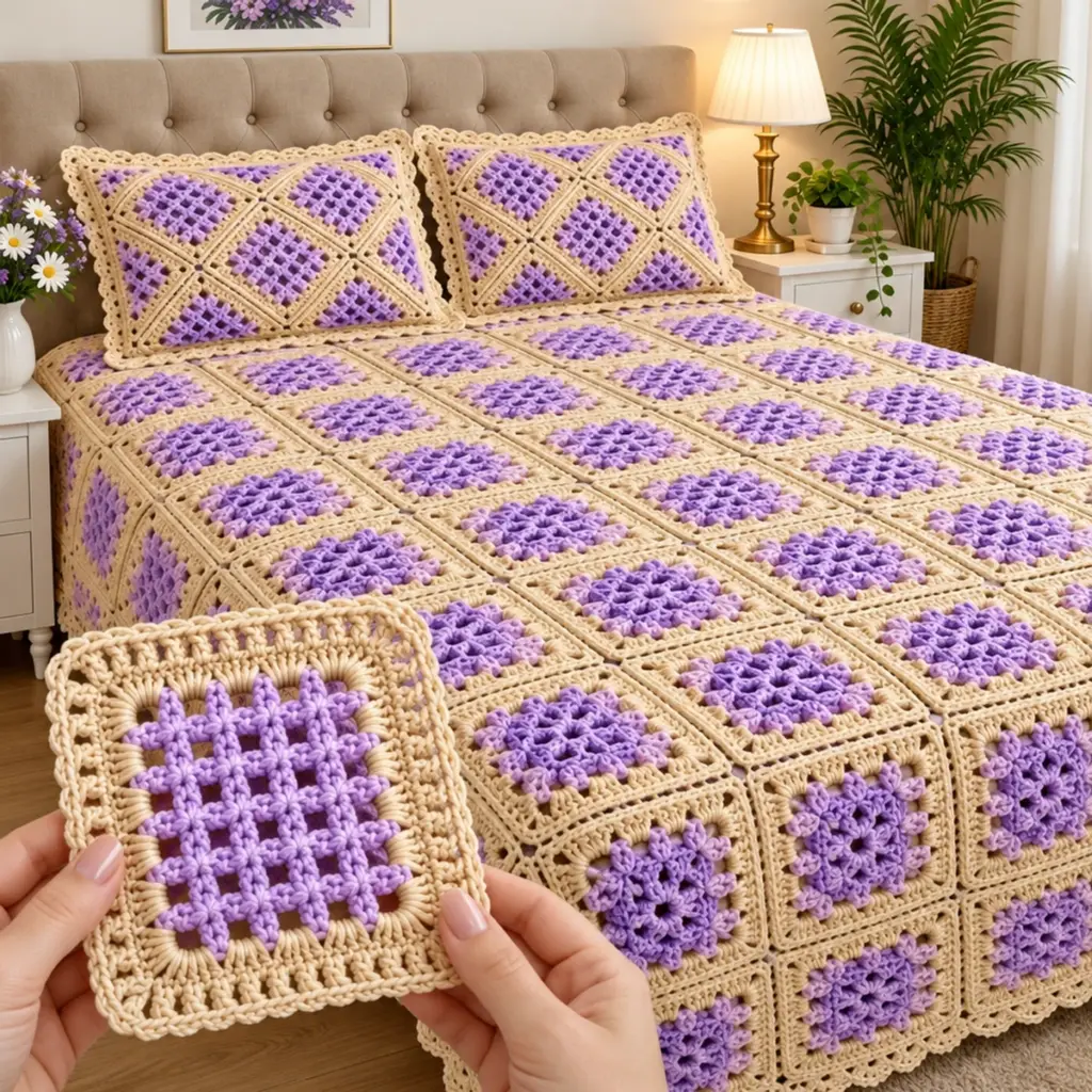 Cozy Lavender Bloom & Champagne Beige Bedspread - FREE Pattern! article image 4