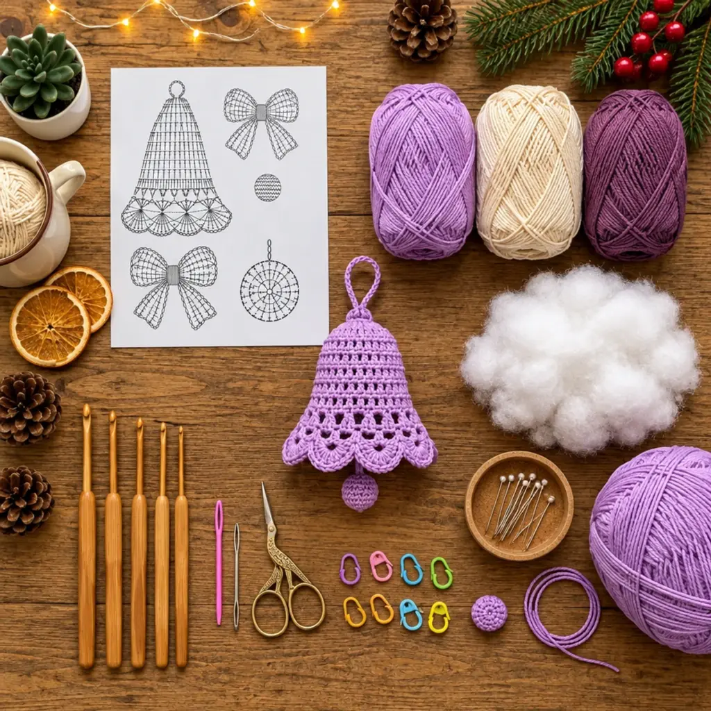 Charming Lavender Crochet Christmas Bell Ornament Tutorial article image 2