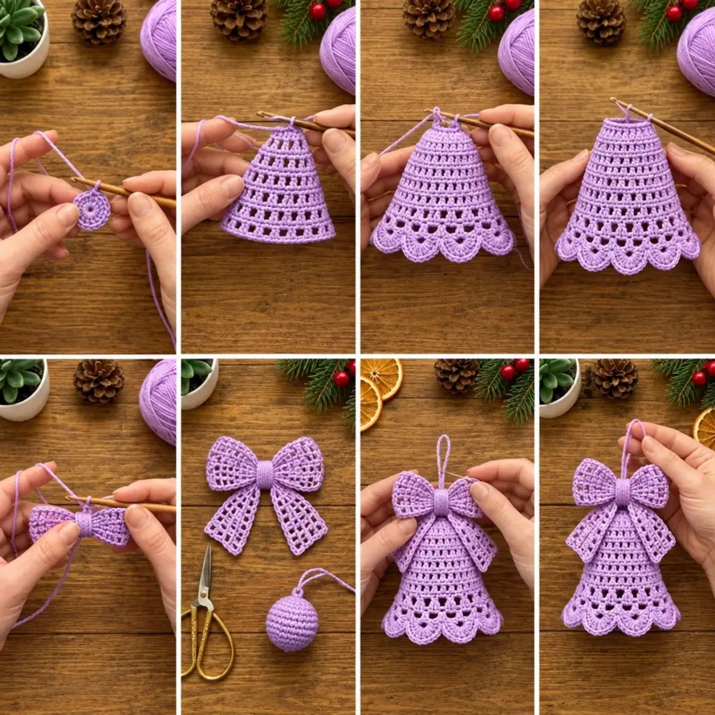 Charming Lavender Crochet Christmas Bell Ornament Tutorial article image 3