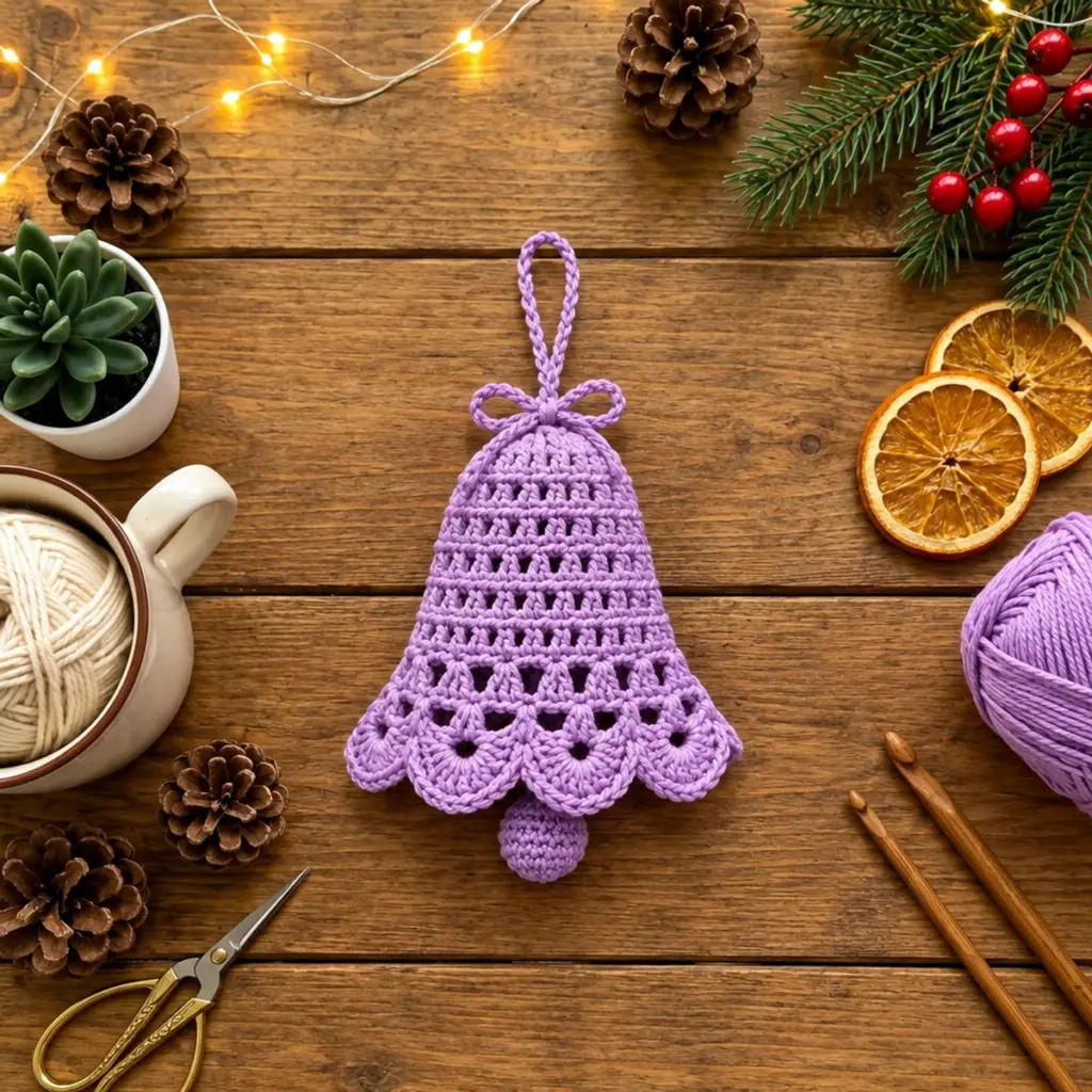 Charming Lavender Crochet Christmas Bell Ornament Tutorial article image 4