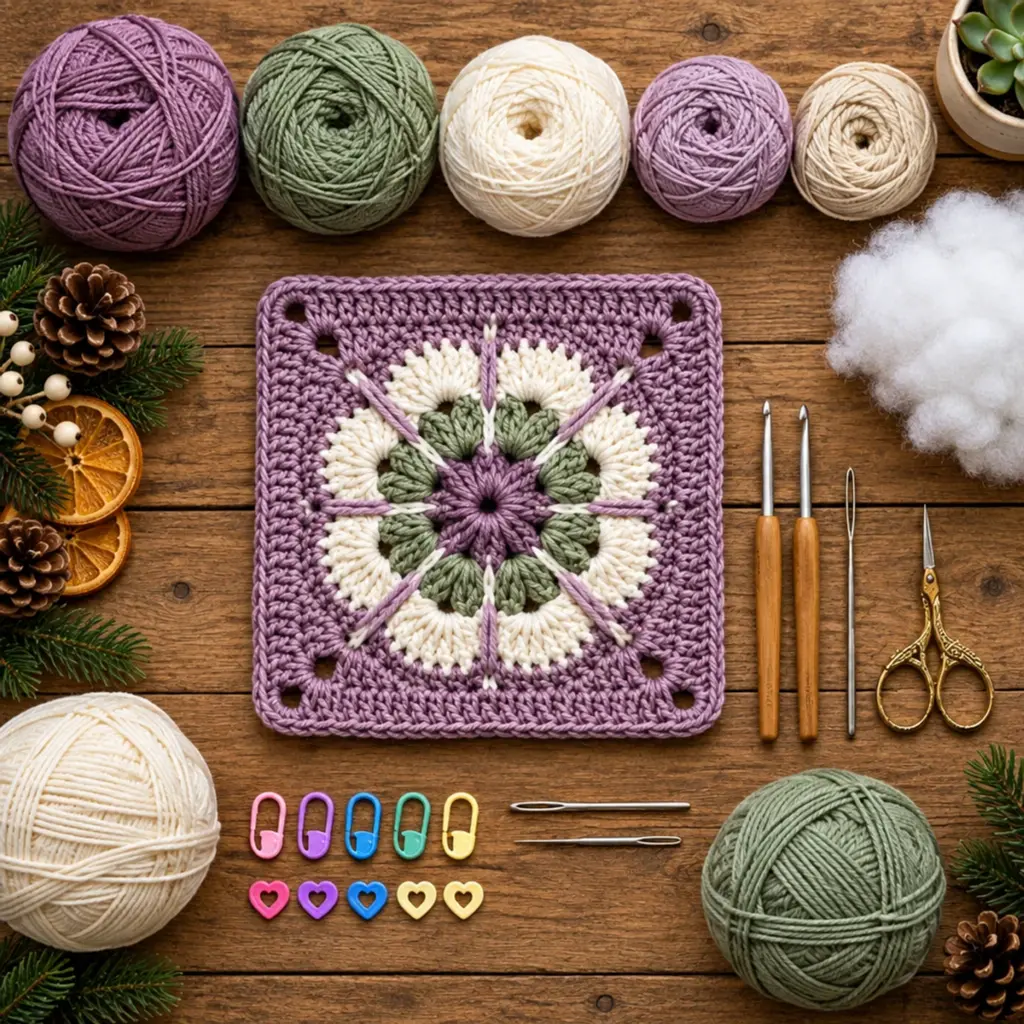 Cozy Lavender Daisy Bloom Floral Granny Square Pattern article image 2