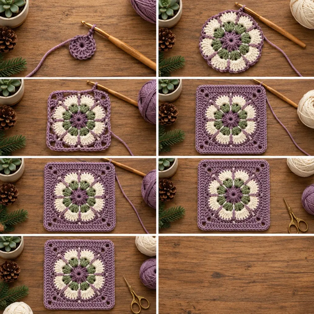Cozy Lavender Daisy Bloom Floral Granny Square Pattern article image 3