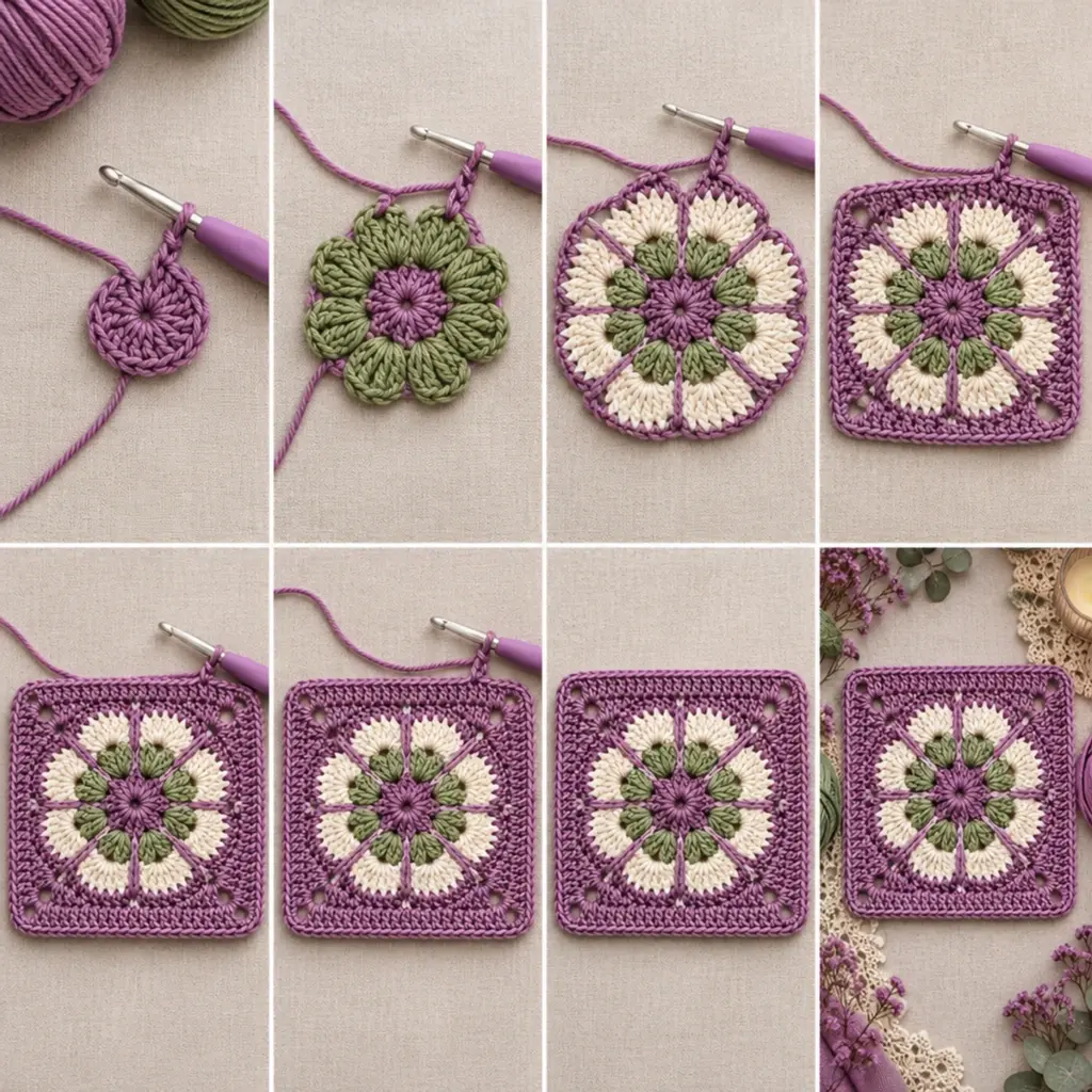 Lavender Sage Eight-Petal Floral Granny Square Tutorial article image 3