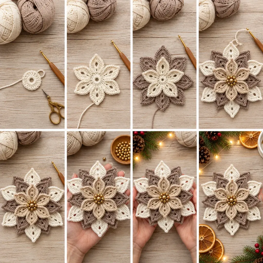 Layered Christmas Poinsettia Crochet Ornament: A Cozy Decor Delight article image 3