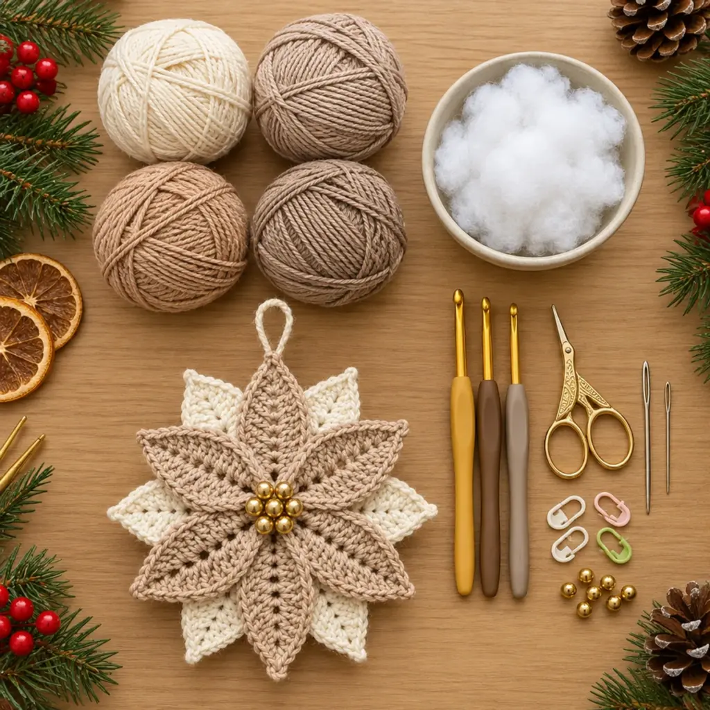 Layered Christmas Poinsettia Snowflake Crochet Ornament Delight article image 2
