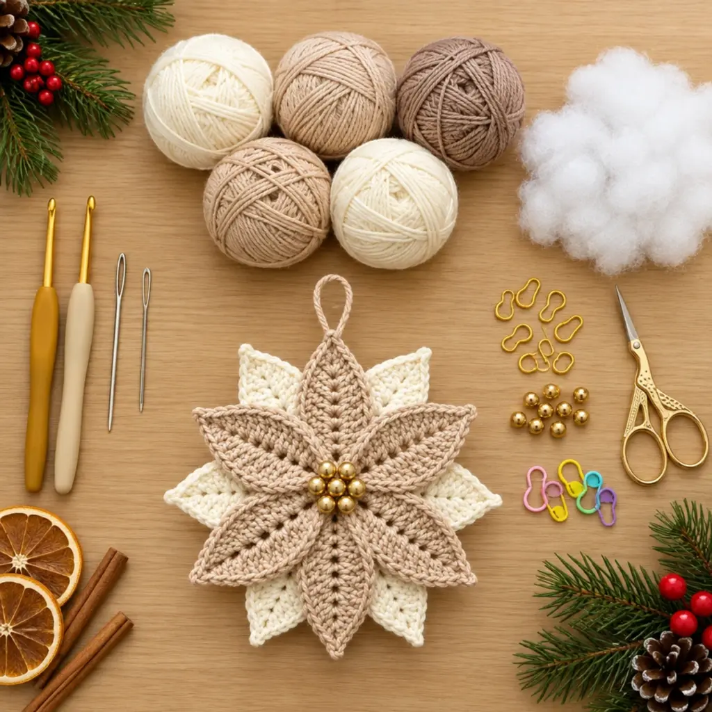 Layered Christmas Poinsettia Snowflake Crochet Ornament Delight article image 2