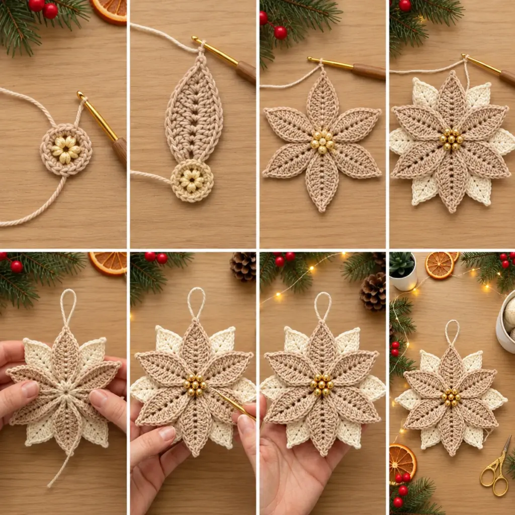 Cozy Layered Poinsettia Crochet Christmas Ornament Tutorial article image 3