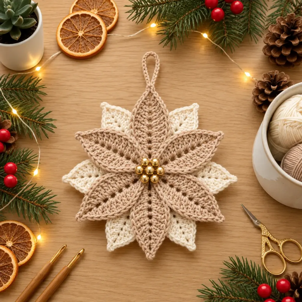 Cozy Layered Poinsettia Crochet Christmas Ornament Tutorial article image 4