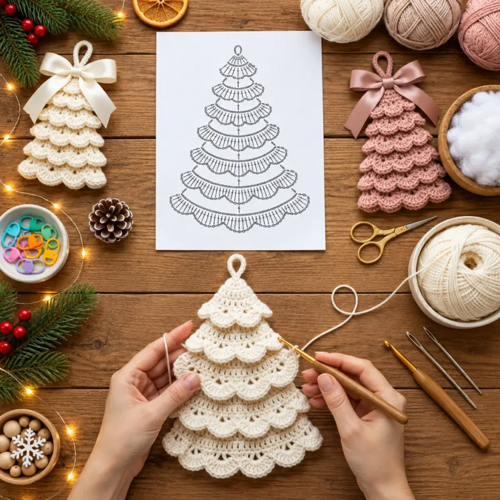 Cozy Layered Ruffle Crochet Christmas Tree Ornament Pattern article image 2