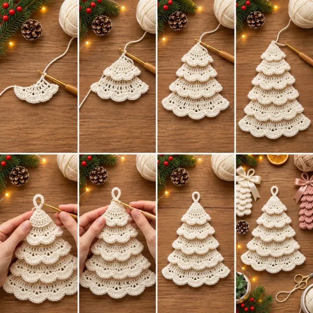 Cozy Layered Ruffle Crochet Christmas Tree Ornament Pattern article image 3